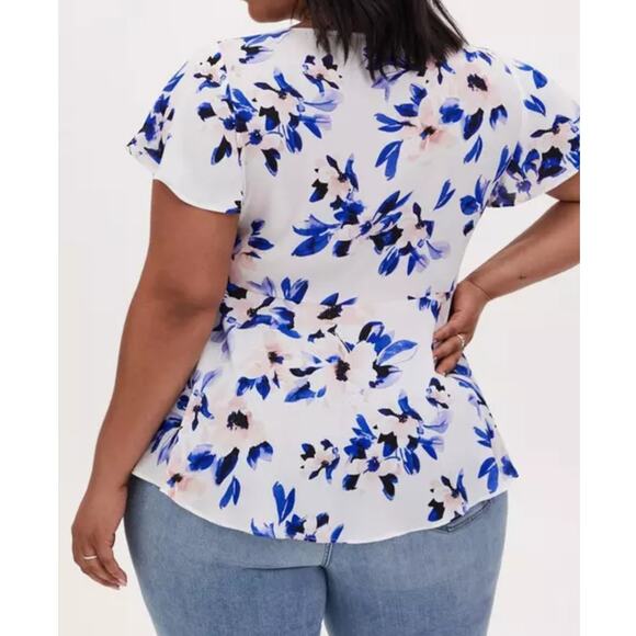 Torrid Floral Babydoll Georgette Flutter Sleeve Blouse Peplum Plus Size 3x - Picture 2 of 15